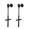 b-black silver stainless steel cross dangle long earrings barbell screw back round stud earrings