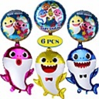baby cute shark party supplies,  shark balloons for baby birthday decorations children birthday doo doo party balloons set (6 pcs)
