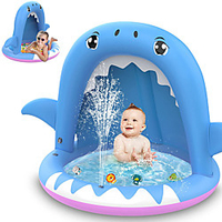 Baby Pool, Shark Splash Toddlers Swimming Pool with Canopy, Portable Inflatable Kiddie Paddling Pool with Water Sprinkler,  37.4
