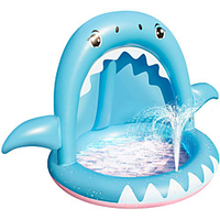 Baby Pool, Shark Sprinkler Inflatable Kiddie Pool for Toddlers with Canopy, Splash Padding Pool with Bubble Base for Kids Indoor/Outdoor Garden Backyard Summer Beach Water Fun, 6 Months to 3 Years Old miniinthebox