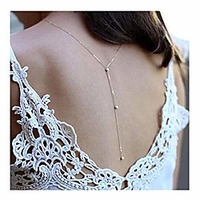 back necklace backdrop pearls body chain for women. (silver)