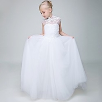 Ball Gown Ankle Length Wedding / First Communion Flower Girl Dresses - Tulle Sleeveless High Neck with Beading / Appliques