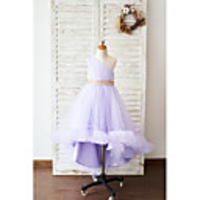 Ball Gown Asymmetrical Wedding / Birthday Flower Girl Dresses - Tulle Sleeveless One Shoulder with Belt