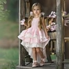 Ball Gown Asymmetrical Wedding / Party Flower Girl Dresses - Tulle Long Sleeve Jewel Neck with Tier / Solid