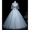 Ball Gown Chinese Style Floral Quinceanera Prom Dress Stand Collar Half Sleeve Floor Length Tulle with Bow(s) Pleats Appliques 2020