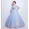 Ball Gown Elegant Floral Quinceanera Engagement Dress Illusion Neck 3/4 Length Sleeve Floor Length Tulle with Pleats Appliques 2020