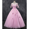 Ball Gown Elegant Floral Quinceanera Formal Evening Dress Illusion Neck Half Sleeve Floor Length Tulle with Pleats Appliques 2020