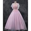 Ball Gown Elegant Floral Quinceanera Formal Evening Dress Scoop Neck Short Sleeve Floor Length Tulle with Pleats Lace Insert Appliques 2020