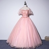 Ball Gown Elegant Floral Quinceanera Prom Dress High Neck Short Sleeve Floor Length Tulle with Pleats Appliques 2020 miniinthebox