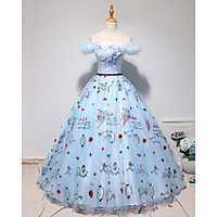 Ball Gown Elegant Floral Quinceanera Prom Dress Off Shoulder Short Sleeve Floor Length Tulle with Pleats Embroidery 2020 miniinthebox