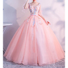 Ball Gown Elegant Floral Quinceanera Prom Dress Scoop Neck Half Sleeve Floor Length Tulle with Appliques 2021 miniinthebox