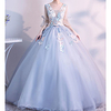 Ball Gown Elegant Floral Quinceanera Prom Dress V Neck 3/4 Length Sleeve Floor Length Tulle with Embroidery 2021 miniinthebox