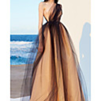Ball Gown Elegant Minimalist Engagement Prom Dress One Shoulder Sleeveless Floor Length Tulle with Overskirt 2020