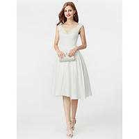 Ball Gown Elegant Minimalist Holiday Homecoming Cocktail Party Dress V Neck Sleeveless Knee Length Satin with Ruched Beading 2020 / Prom