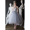 Ball Gown Elegant Vintage Graduation Engagement Dress Strapless Sleeveless Tea Length Tulle with Tier Appliques 2020