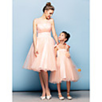 Ball Gown Fit Flare Straps Knee Length Organza Tulle Cocktail Party Dress with Beading Criss Cross by TS Couture