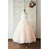 Ball Gown Floor Length Wedding / Birthday Flower Girl Dresses - Lace / Tulle Sleeveless Jewel Neck with Lace / Buttons