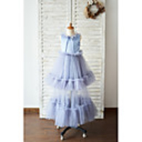 Ball Gown Floor Length Wedding / Birthday Flower Girl Dresses - Satin / Tulle Sleeveless Jewel Neck with Bow(s)