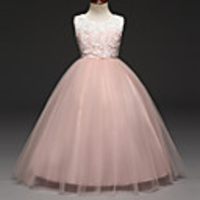 Ball Gown Floor Length Wedding / Party Flower Girl Dresses - Lace / Tulle Sleeveless Jewel Neck with Tiered