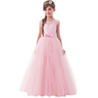 Ball Gown Floor Length Wedding / Party Flower Girl Dresses - Tulle Sleeveless Jewel Neck with Bow(s) / Solid