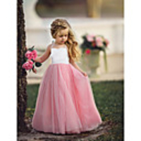 Ball Gown Floor Length Wedding / Party Flower Girl Dresses - Tulle Sleeveless Jewel Neck with Color Block