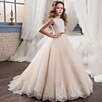 Ball Gown Floor Length Wedding / Party Flower Girl Dresses - Tulle Sleeveless Jewel Neck with Ruching
