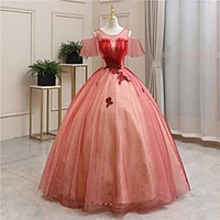 Ball Gown Glittering Floral Quinceanera Prom Dress Illusion Neck Half Sleeve Floor Length Tulle with Sequin Appliques 2020 miniinthebox