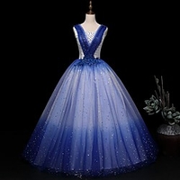 Ball Gown Glittering Floral Quinceanera Prom Dress Scoop Neck Sleeveless Floor Length Tulle with Beading Appliques 2020 miniinthebox