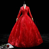 Ball Gown Glittering Luxurious Quinceanera Prom Dress V Neck Long Sleeve Floor Length Lace with Pleats Sequin 2020