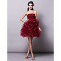 Ball Gown Hot Red Homecoming Cocktail Party Dress Strapless Sleeveless Short / Mini Tulle with Ruched Tier 2020