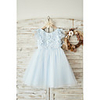 Ball Gown Knee Length Wedding / Birthday Flower Girl Dresses - Lace / Tulle Cap Sleeve Jewel Neck with Petal / Feathers / Fur / Lace
