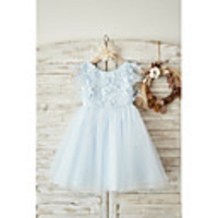 Ball Gown Knee Length Wedding / Birthday Flower Girl Dresses - Lace / Tulle Cap Sleeve Jewel Neck with Petal / Feathers / Fur / Lace
