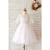 Ball Gown Knee Length Wedding / Birthday Flower Girl Dresses - Lace / Tulle Half Sleeve Jewel Neck with Buttons