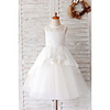 Ball Gown Knee Length Wedding / Birthday Flower Girl Dresses - Lace / Tulle Sleeveless Jewel Neck with Bow(s) / Appliques