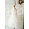 Ball Gown Knee Length Wedding / Birthday Flower Girl Dresses - Lace / Tulle Sleeveless Jewel Neck with Buttons / Appliques