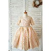 Ball Gown Knee Length Wedding / Birthday Flower Girl Dresses - Lace Half Sleeve Jewel Neck with Bows / Belt