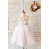 Ball Gown Knee Length Wedding / Birthday Flower Girl Dresses - Satin / Tulle Sleeveless Jewel Neck with Feathers / Fur / Beading / Embroidery