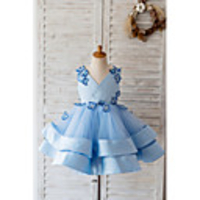 Ball Gown Knee Length Wedding / Birthday Flower Girl Dresses - Satin / Tulle Sleeveless V Neck with Butterfly Design