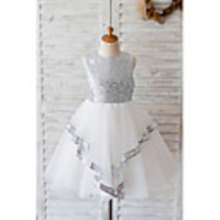 Ball Gown Knee Length Wedding / Birthday Flower Girl Dresses - Tulle / Sequined Sleeveless Jewel Neck with Bow(s)