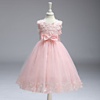 Ball Gown Knee Length Wedding / Party Flower Girl Dresses - Tulle Sleeveless Jewel Neck with Bow(s)