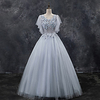 Ball Gown Luxurious Floral Quinceanera Prom Dress Jewel Neck Short Sleeve Floor Length Tulle with Pleats Appliques 2020