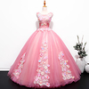 Ball Gown Luxurious Floral Quinceanera Prom Dress Jewel Neck Sleeveless Floor Length Tulle with Pleats Embroidery 2020