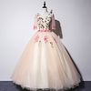 Ball Gown Luxurious Floral Quinceanera Prom Dress V Neck Half Sleeve Floor Length Tulle with Embroidery Appliques 2020