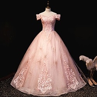 Ball Gown Luxurious Sparkle Quinceanera Engagement Dress Off Shoulder Short Sleeve Floor Length Tulle with Pleats Sequin Embroidery 2020 miniinthebox