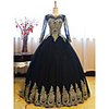 Ball Gown Luxurious Vintage Quinceanera Formal Evening Dress Jewel Neck Long Sleeve Floor Length Lace Tulle with Appliques 2020