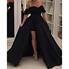 Ball Gown Minimalist Sexy Wedding Guest Formal Evening Dress Off Shoulder Sleeveless Detachable Satin with Overskirt 2020
