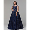 Ball Gown Sparkle Blue Quinceanera Prom Dress Illusion Neck Short Sleeve Floor Length Tulle Sequined with Crystals Sequin 2020