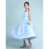 Ball Gown Straps Knee Length Satin / Tulle Junior Bridesmaid Dress with Beading / Draping / Sash / Ribbon / Spring / Summer / Fall / Wedding Party / Natural