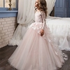 Ball Gown Sweep / Brush Train Party / First Communion / Birthday Flower Girl Dresses - Lace Long Sleeve Jewel Neck with Bow(s) / Appliques miniinthebox