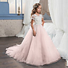 Ball Gown Sweep / Brush Train Wedding / Party Flower Girl Dresses - Tulle Short Sleeve Jewel Neck with Bow(s)